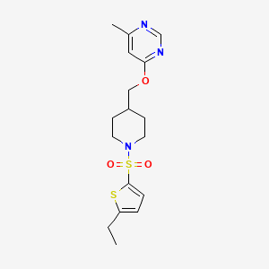 molecular formula C17H23N3O3S2 B2783399 4-((1-((5-Ethylthiophen-2-yl)sulfonyl)piperidin-4-yl)methoxy)-6-methylpyrimidine CAS No. 2310208-54-7