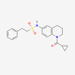 molecular formula C21H24N2O3S B2783416 N-[1-(环丙酰基)-3,4-二氢-2H-喹啉-6-基]-2-苯基乙磺酰胺 CAS No. 946258-10-2