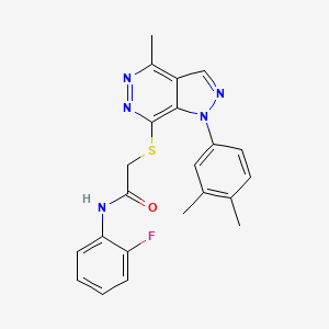 molecular formula C22H20FN5OS B2783421 2-((1-(3,4-dimethylphenyl)-4-methyl-1H-pyrazolo[3,4-d]pyridazin-7-yl)thio)-N-(2-fluorophenyl)acetamide CAS No. 1105203-31-3