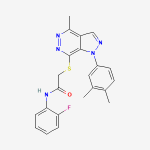 molecular formula C22H20FN5OS B2783421 2-((1-(3,4-二甲基苯基)-4-甲基-1H-吡唑并[3,4-d]吡啶-7-基)硫)-N-(2-氟苯基)乙酰胺 CAS No. 1105203-31-3