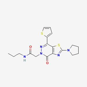 molecular formula C18H21N5O2S2 B2783425 2-(4-氧代-2-(吡咯啉-1-基)-7-(噻吩-2-基)噻唑并[4,5-d]吡啉-5(4H)-基)-N-丙基乙酰胺 CAS No. 1105218-97-0