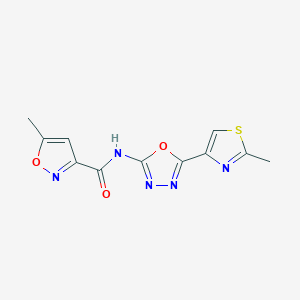 molecular formula C11H9N5O3S B2783457 5-methyl-N-(5-(2-methylthiazol-4-yl)-1,3,4-oxadiazol-2-yl)isoxazole-3-carboxamide CAS No. 1251580-46-7