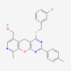 (7-{[(3-Chlorophenyl)methyl]sulfanyl}-14-methyl-5-(4-methylphenyl)-2-oxa-4,6,13-triazatricyclo[8.4.0.0^{3,8}]tetradeca-1(10),3(8),4,6,11,13-hexaen-11-yl)methanol