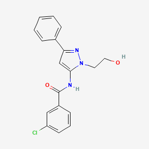 molecular formula C18H16ClN3O2 B2783461 3-chloro-N-(1-(2-hydroxyethyl)-3-phenyl-1H-pyrazol-5-yl)benzamide CAS No. 1226456-56-9