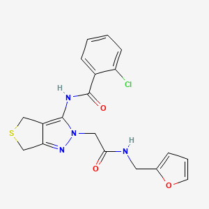 molecular formula C19H17ClN4O3S B2783468 2-chloro-N-(2-(2-((furan-2-ylmethyl)amino)-2-oxoethyl)-4,6-dihydro-2H-thieno[3,4-c]pyrazol-3-yl)benzamide CAS No. 1105247-99-1
