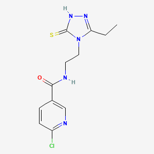 molecular formula C12H14ClN5OS B2783469 6-chloro-N-[2-(3-ethyl-5-sulfanyl-4H-1,2,4-triazol-4-yl)ethyl]pyridine-3-carboxamide CAS No. 1384599-82-9