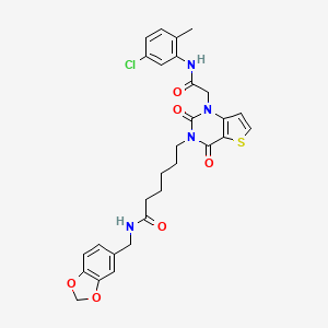 N-(1,3-benzodioxol-5-ylmethyl)-6-[1-{2-[(5-chloro-2-methylphenyl)amino]-2-oxoethyl}-2,4-dioxo-1,4-dihydrothieno[3,2-d]pyrimidin-3(2H)-yl]hexanamide