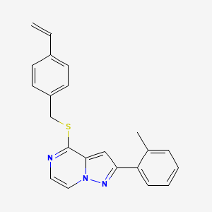 molecular formula C22H19N3S B2783539 2-(2-Methylphenyl)-4-[(4-vinylbenzyl)thio]pyrazolo[1,5-a]pyrazine CAS No. 1207003-70-0
