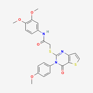molecular formula C23H21N3O5S2 B2783567 N-(3,4-dimethoxyphenyl)-2-((3-(4-methoxyphenyl)-4-oxo-3,4-dihydrothieno[3,2-d]pyrimidin-2-yl)thio)acetamide CAS No. 1795084-96-6