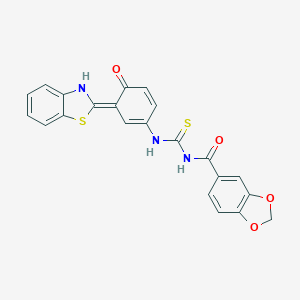 N-[[(3E)-3-(3H-1,3-benzothiazol-2-ylidene)-4-oxocyclohexa-1,5-dien-1-yl]carbamothioyl]-1,3-benzodioxole-5-carboxamide