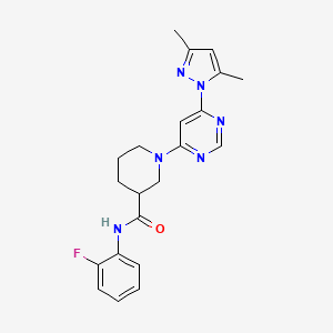 molecular formula C21H23FN6O B2783574 1-(6-(3,5-dimethyl-1H-pyrazol-1-yl)pyrimidin-4-yl)-N-(2-fluorophenyl)piperidine-3-carboxamide CAS No. 1334374-70-7
