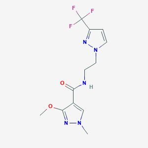 molecular formula C12H14F3N5O2 B2783576 3-methoxy-1-methyl-N-(2-(3-(trifluoromethyl)-1H-pyrazol-1-yl)ethyl)-1H-pyrazole-4-carboxamide CAS No. 1448123-43-0