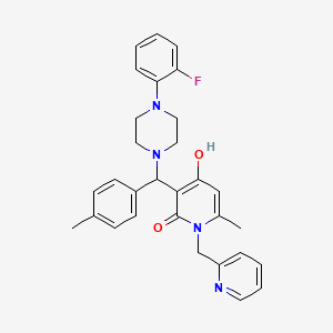molecular formula C30H31FN4O2 B2783577 3-((4-(2-fluorophenyl)piperazin-1-yl)(p-tolyl)methyl)-4-hydroxy-6-methyl-1-(pyridin-2-ylmethyl)pyridin-2(1H)-one CAS No. 897611-77-7