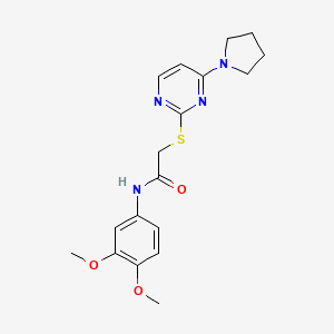 molecular formula C18H22N4O3S B2783578 N-(3,4-dimethoxyphenyl)-2-((4-(pyrrolidin-1-yl)pyrimidin-2-yl)thio)acetamide CAS No. 1251577-03-3