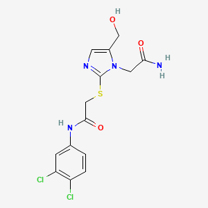 2-((1-(2-amino-2-oxoethyl)-5-(hydroxymethyl)-1H-imidazol-2-yl)thio)-N-(3,4-dichlorophenyl)acetamide