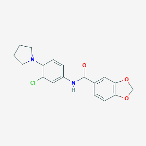 molecular formula C18H17ClN2O3 B278361 N-[3-chloro-4-(1-pyrrolidinyl)phenyl]-1,3-benzodioxole-5-carboxamide 