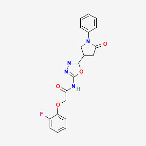 molecular formula C20H17FN4O4 B2783701 2-(2-fluorophenoxy)-N-(5-(5-oxo-1-phenylpyrrolidin-3-yl)-1,3,4-oxadiazol-2-yl)acetamide CAS No. 1286698-01-8