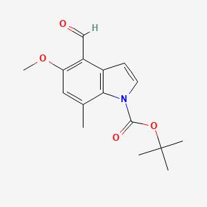 molecular formula C16H19NO4 B2783734 叔丁基-4-甲醛-5-甲氧基-7-甲基-1H-吲哚-1-羧酸乙酯 CAS No. 1481631-51-9