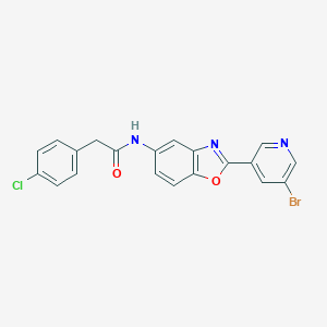 molecular formula C20H13BrClN3O2 B278374 N-[2-(5-bromopyridin-3-yl)-1,3-benzoxazol-5-yl]-2-(4-chlorophenyl)acetamide 