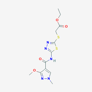 molecular formula C12H15N5O4S2 B2783747 ethyl 2-((5-(3-methoxy-1-methyl-1H-pyrazole-4-carboxamido)-1,3,4-thiadiazol-2-yl)thio)acetate CAS No. 1171782-35-6