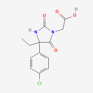 molecular formula C13H13ClN2O4 B2783760 2-[4-(4-Chlorophenyl)-4-ethyl-2,5-dioxoimidazolidin-1-yl]acetic acid CAS No. 1094512-53-4