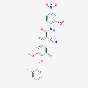 molecular formula C24H17BrFN3O6 B2783767 (E)-3-[3-bromo-4-[(2-fluorophenyl)methoxy]-5-methoxyphenyl]-2-cyano-N-(2-hydroxy-4-nitrophenyl)prop-2-enamide CAS No. 522655-91-0