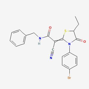 molecular formula C21H18BrN3O2S B2783776 N-benzyl-2-[3-(4-bromophenyl)-5-ethyl-4-oxo-1,3-thiazolidin-2-ylidene]-2-cyanoacetamide CAS No. 850722-23-5