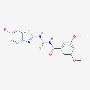 molecular formula C17H14FN3O3S2 B278380 N-[(6-fluoro-1,3-benzothiazol-2-yl)carbamothioyl]-3,5-dimethoxybenzamide 