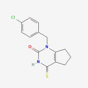 molecular formula C14H13ClN2OS B2783825 1-(4-chlorobenzyl)-4-thioxo-3,4,6,7-tetrahydro-1H-cyclopenta[d]pyrimidin-2(5H)-one CAS No. 920158-59-4