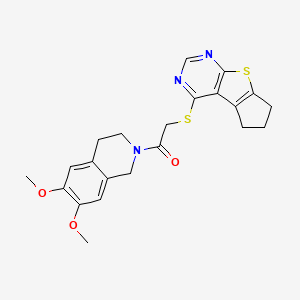 molecular formula C22H23N3O3S2 B2783837 2-((6,7-dihydro-5H-cyclopenta[4,5]thieno[2,3-d]pyrimidin-4-yl)thio)-1-(6,7-dimethoxy-3,4-dihydroisoquinolin-2(1H)-yl)ethanone CAS No. 690645-39-7