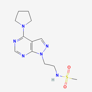 molecular formula C12H18N6O2S B2783856 N-(2-(4-(吡咯啉-1-基)-1H-吡唑并[3,4-d]嘧啶-1-基)乙基)甲磺酰胺 CAS No. 1171692-27-5