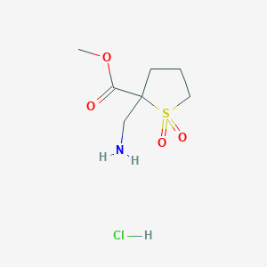 molecular formula C7H14ClNO4S B2783870 甲基2-(氨基甲基)-1,1-二氧代硫代戊烷-2-羧酸酯；盐酸盐 CAS No. 2418717-85-6