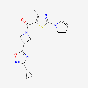 molecular formula C17H17N5O2S B2783894 (3-(3-cyclopropyl-1,2,4-oxadiazol-5-yl)azetidin-1-yl)(4-methyl-2-(1H-pyrrol-1-yl)thiazol-5-yl)methanone CAS No. 1351589-59-7
