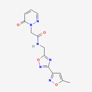 molecular formula C13H12N6O4 B2783907 N-((3-(5-methylisoxazol-3-yl)-1,2,4-oxadiazol-5-yl)methyl)-2-(6-oxopyridazin-1(6H)-yl)acetamide CAS No. 2034368-54-0