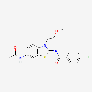 molecular formula C19H18ClN3O3S B2783926 N-[6-acetamido-3-(2-methoxyethyl)-1,3-benzothiazol-2-ylidene]-4-chlorobenzamide CAS No. 865160-85-6