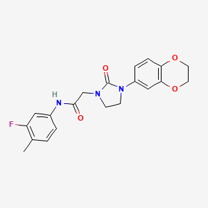 2-(3-(2,3-dihydrobenzo[b][1,4]dioxin-6-yl)-2-oxoimidazolidin-1-yl)-N-(3-fluoro-4-methylphenyl)acetamide