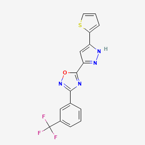 molecular formula C16H9F3N4OS B2783978 5-[3-(噻吩-2-基)-1H-吡唑-5-基]-3-[3-(三氟甲基)苯基]-1,2,4-噁二唑 CAS No. 1192580-56-5