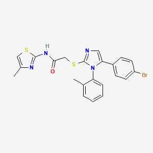molecular formula C22H19BrN4OS2 B2783980 2-((5-(4-bromophenyl)-1-(o-tolyl)-1H-imidazol-2-yl)thio)-N-(4-methylthiazol-2-yl)acetamide CAS No. 1206991-13-0