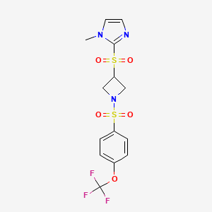 molecular formula C14H14F3N3O5S2 B2783983 1-methyl-2-((1-((4-(trifluoromethoxy)phenyl)sulfonyl)azetidin-3-yl)sulfonyl)-1H-imidazole CAS No. 2320680-37-1