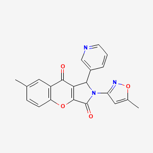 molecular formula C21H15N3O4 B2783988 7-Methyl-2-(5-methylisoxazol-3-yl)-1-(pyridin-3-yl)-1,2-dihydrochromeno[2,3-c]pyrrole-3,9-dione CAS No. 874396-37-9
