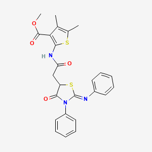 molecular formula C25H23N3O4S2 B2784001 (E)-甲基-4,5-二甲基-2-(2-(4-氧代-3-苯基-2-(苯基亚亚胺)噻唑烷-5-基)乙酰氨基)噻吩-3-羧酸酯 CAS No. 316125-39-0