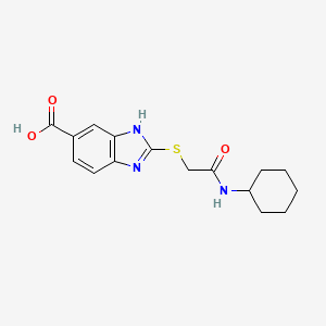 molecular formula C16H19N3O3S B2784008 2-环己基甲酰基甲硫醚-1H-苯并咪唑-5-羧酸 CAS No. 1513799-13-7