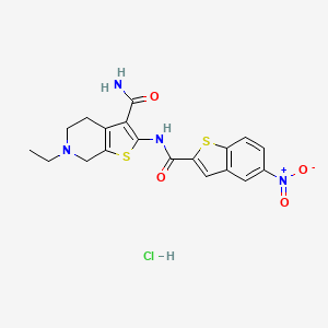 molecular formula C19H19ClN4O4S2 B2784015 6-Ethyl-2-(5-nitrobenzo[b]thiophene-2-carboxamido)-4,5,6,7-tetrahydrothieno[2,3-c]pyridine-3-carboxamide hydrochloride CAS No. 1215315-96-0