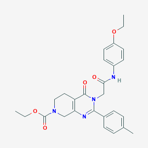 molecular formula C27H30N4O5 B2784034 ethyl 3-{[(4-ethoxyphenyl)carbamoyl]methyl}-2-(4-methylphenyl)-4-oxo-3H,4H,5H,6H,7H,8H-pyrido[3,4-d]pyrimidine-7-carboxylate CAS No. 1215841-16-9