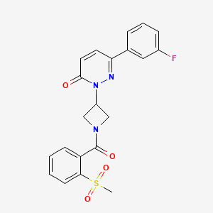 molecular formula C21H18FN3O4S B2784035 6-(3-Fluorophenyl)-2-[1-(2-methylsulfonylbenzoyl)azetidin-3-yl]pyridazin-3-one CAS No. 2380187-34-6