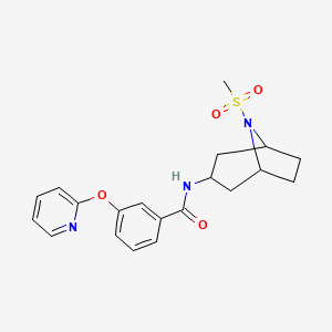 molecular formula C20H23N3O4S B2784036 N-(8-(methylsulfonyl)-8-azabicyclo[3.2.1]octan-3-yl)-3-(pyridin-2-yloxy)benzamide CAS No. 2034559-28-7