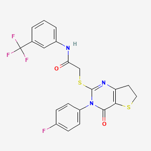 molecular formula C21H15F4N3O2S2 B2784037 2-[[3-(4-fluorophenyl)-4-oxo-6,7-dihydrothieno[3,2-d]pyrimidin-2-yl]sulfanyl]-N-[3-(trifluoromethyl)phenyl]acetamide CAS No. 687561-87-1