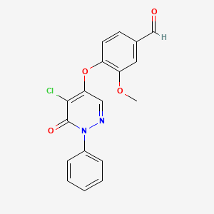 molecular formula C18H13ClN2O4 B2784044 4-[(5-Chloro-6-oxo-1-phenyl-1,6-dihydropyridazin-4-yl)oxy]-3-methoxybenzaldehyde CAS No. 839685-25-5