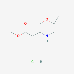 molecular formula C9H18ClNO3 B2784061 甲基-2-(6,6-二甲基吗啉-3-基)乙酸酯；盐酸 CAS No. 2470436-53-2