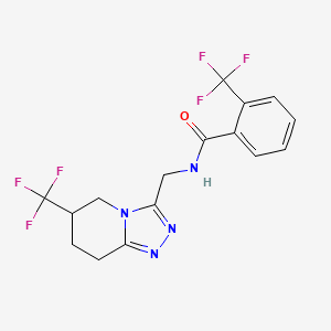 molecular formula C16H14F6N4O B2784063 2-(trifluoromethyl)-N-((6-(trifluoromethyl)-5,6,7,8-tetrahydro-[1,2,4]triazolo[4,3-a]pyridin-3-yl)methyl)benzamide CAS No. 2034421-90-2